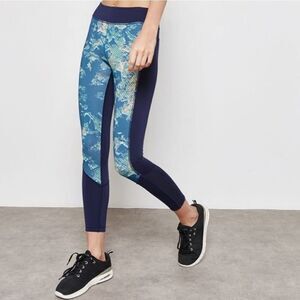 Under Armour Compression Heatgear Blue & Green Leggings (L)